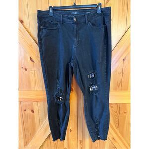 Judy Blue Skinny Distressed Stretch Leopard Patch Black Jeans Size 20W (6746)